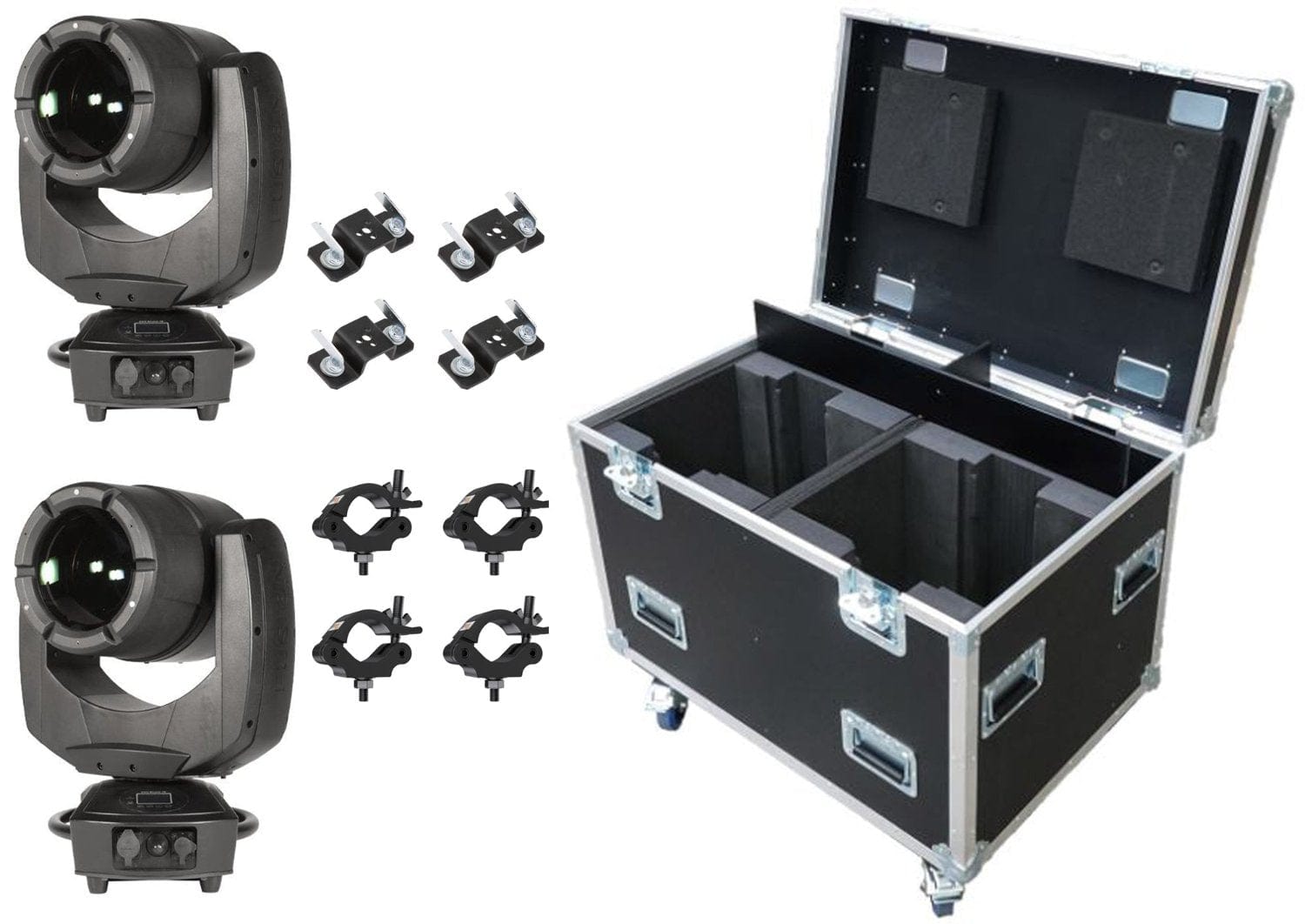 GLP 2 x Fusion EXO Beam, 4 x 4930170 Omega Bracket, 4 x 5035-B Half Coupler Stacking Case - PSSL ProSound and Stage Lighting