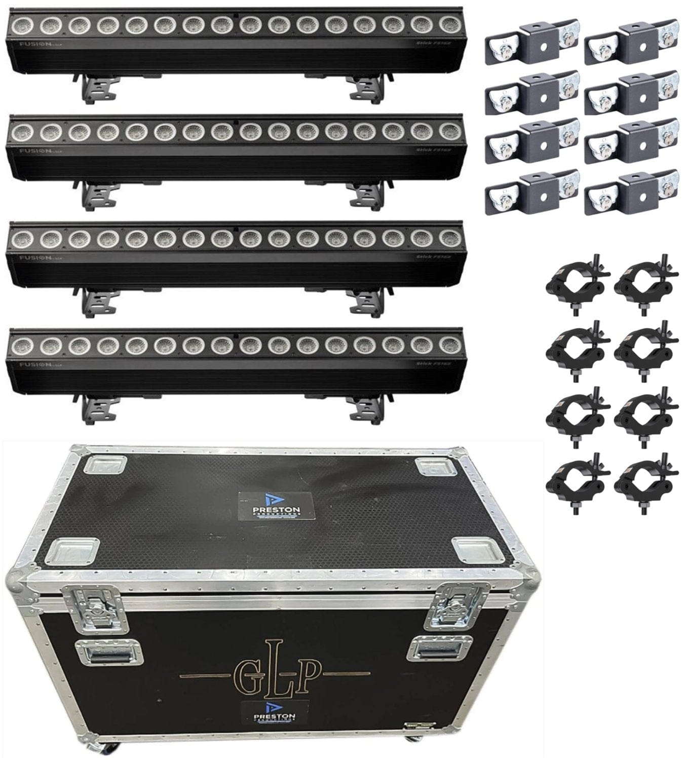 GLP 4 x Fusion FS16 Z, 8 x 4930009 Omega Bracket, 8 x 5035-B Half Coupler, Stacking Case - PSSL ProSound and Stage Lighting