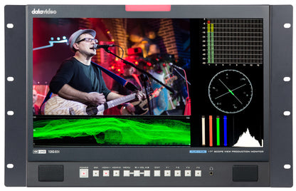 Datavideo TLM-170KR 17" LED monitor (4K resolution panel) with HD-SDI and HDMI inputs. It supports up to 2160p resolution and 12G-SDI. (7U Rack Mount with adjustable vertical tilt)