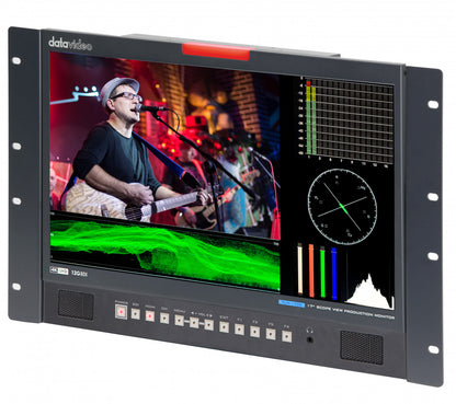 Datavideo TLM-170KR 17" LED monitor (4K resolution panel) with HD-SDI and HDMI inputs. It supports up to 2160p resolution and 12G-SDI. (7U Rack Mount with adjustable vertical tilt)