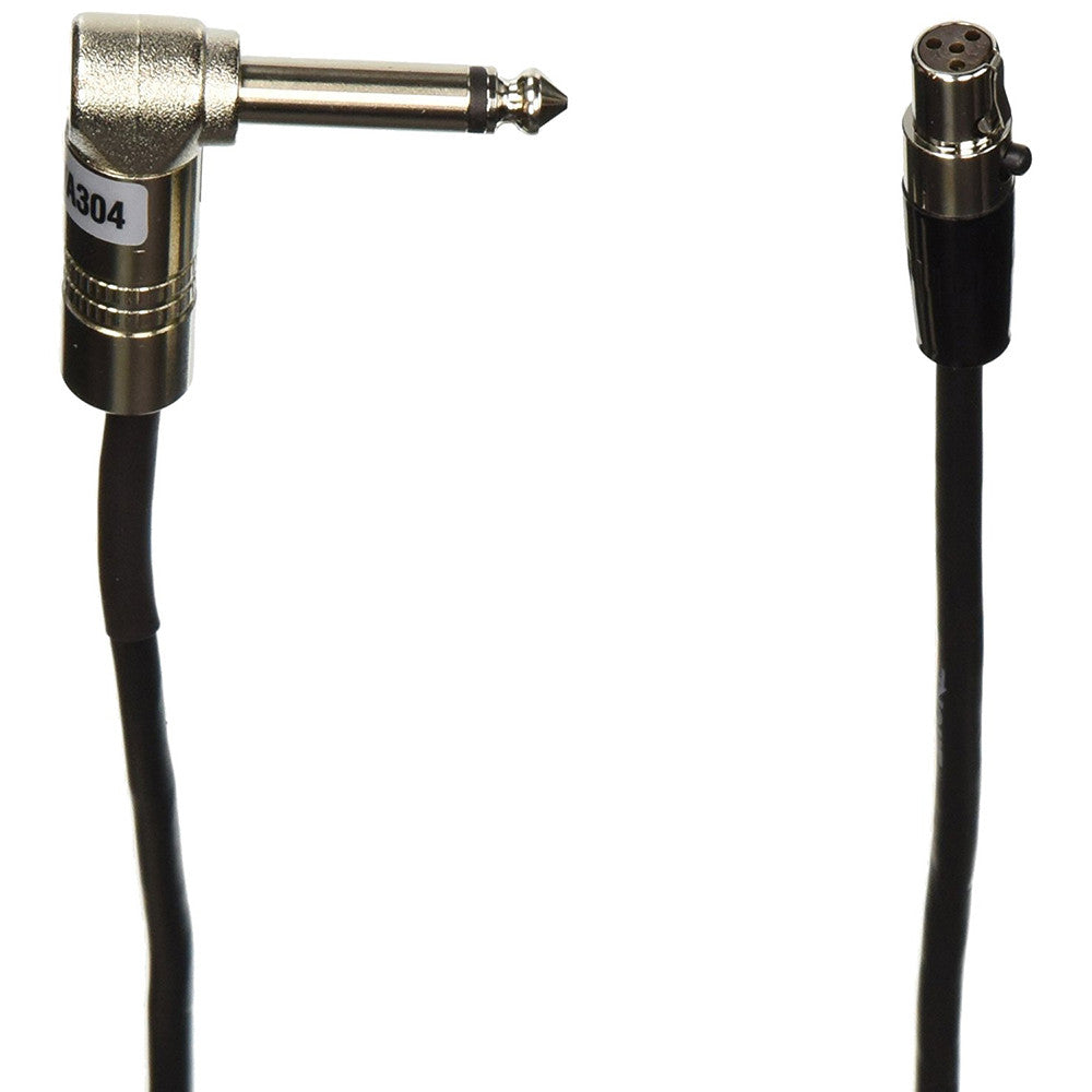 Shure WA304 2' Instrument Cable, 4-Pin Mini Connector (TA4F) with Right-Angle 1/4" Connector, used with ULX, UR1, SLX1, PGX1, PG1, T1, SC1,LX1, U1, UC1, and UT1 Bodypack Transmitters