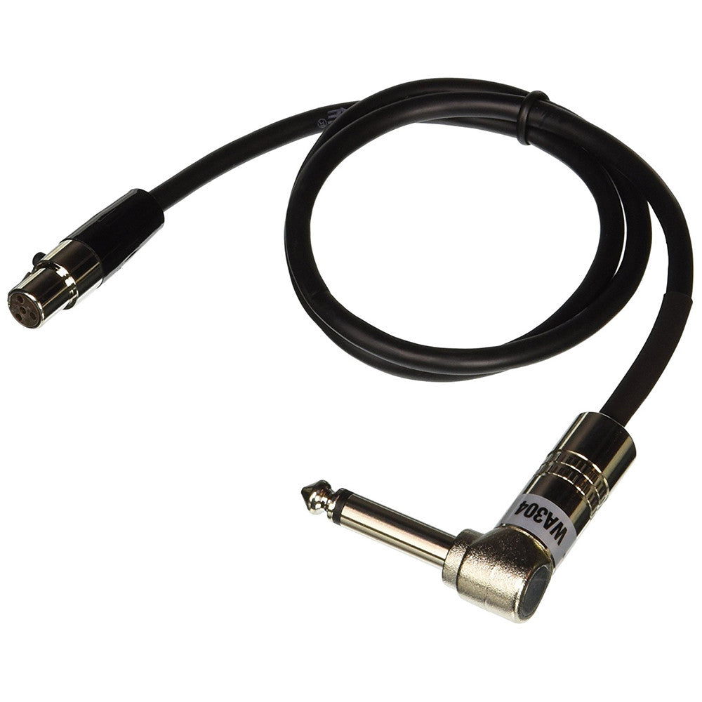 Shure WA304 2' Instrument Cable, 4-Pin Mini Connector (TA4F) with Right-Angle 1/4" Connector, used with ULX, UR1, SLX1, PGX1, PG1, T1, SC1,LX1, U1, UC1, and UT1 Bodypack Transmitters