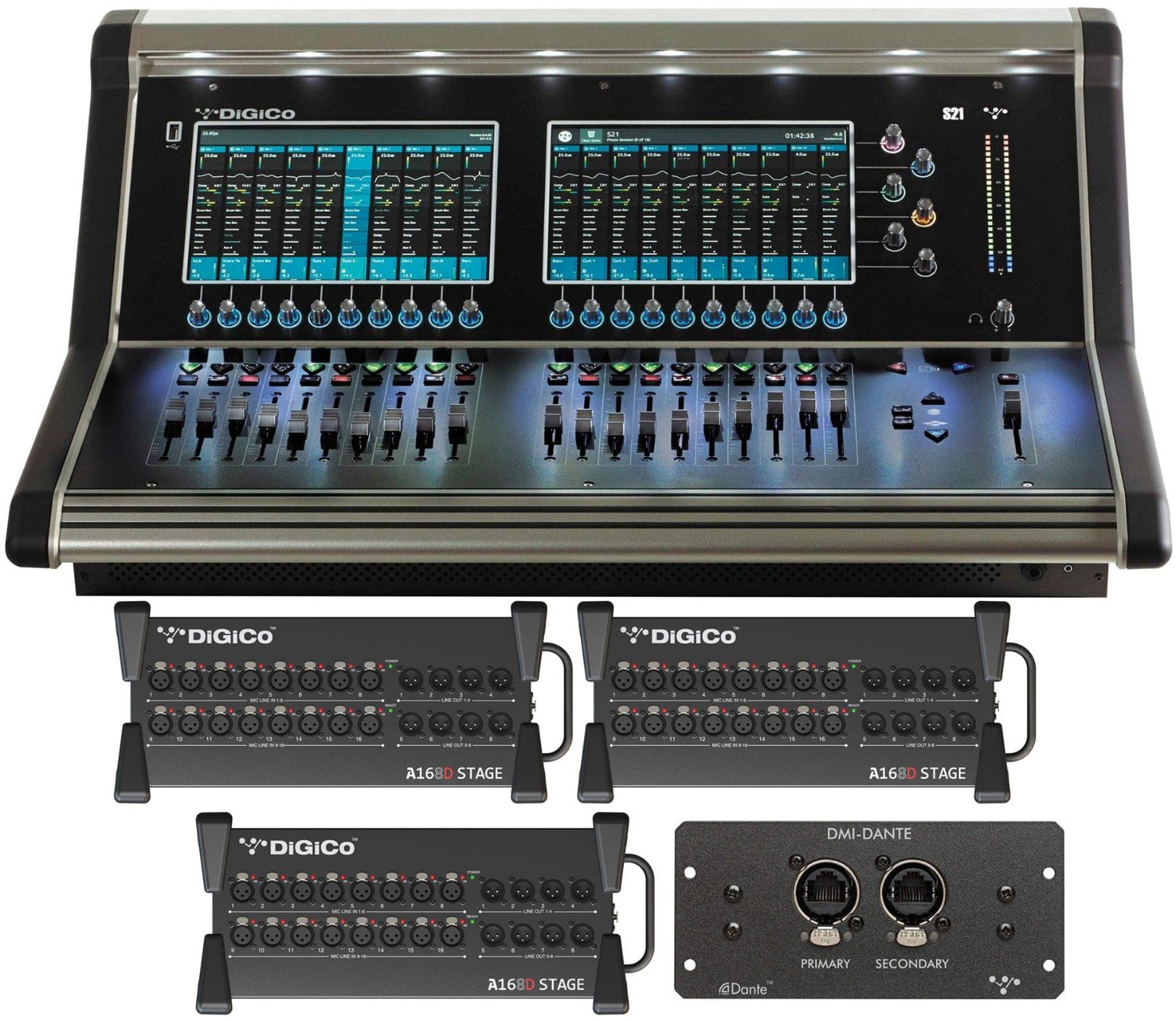 DiGiCo S21 Rack Pack with S21 Digital Console / x3 A168D Racks / Live Stage48 DANTE - PSSL ProSound and Stage Lighting