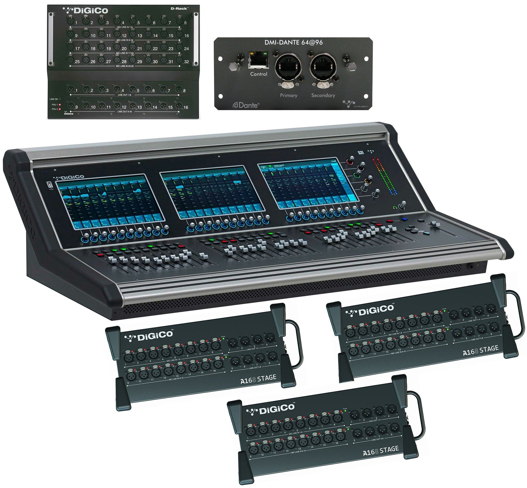 DiGiCo S31 Rack Pack with S31 Digital Console / DMI-DANTE2 / A168D Rack x3 - PSSL ProSound and Stage Lighting