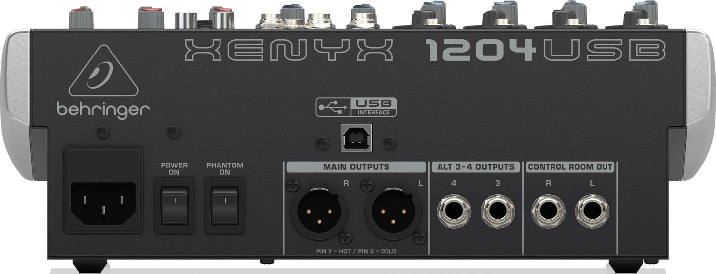 Behringer XENYX1204USB Premium 12-Input 2/2-Bus Mixer with XENYX Mic Preamps and Compressors, British EQ and USB/Audio Interface