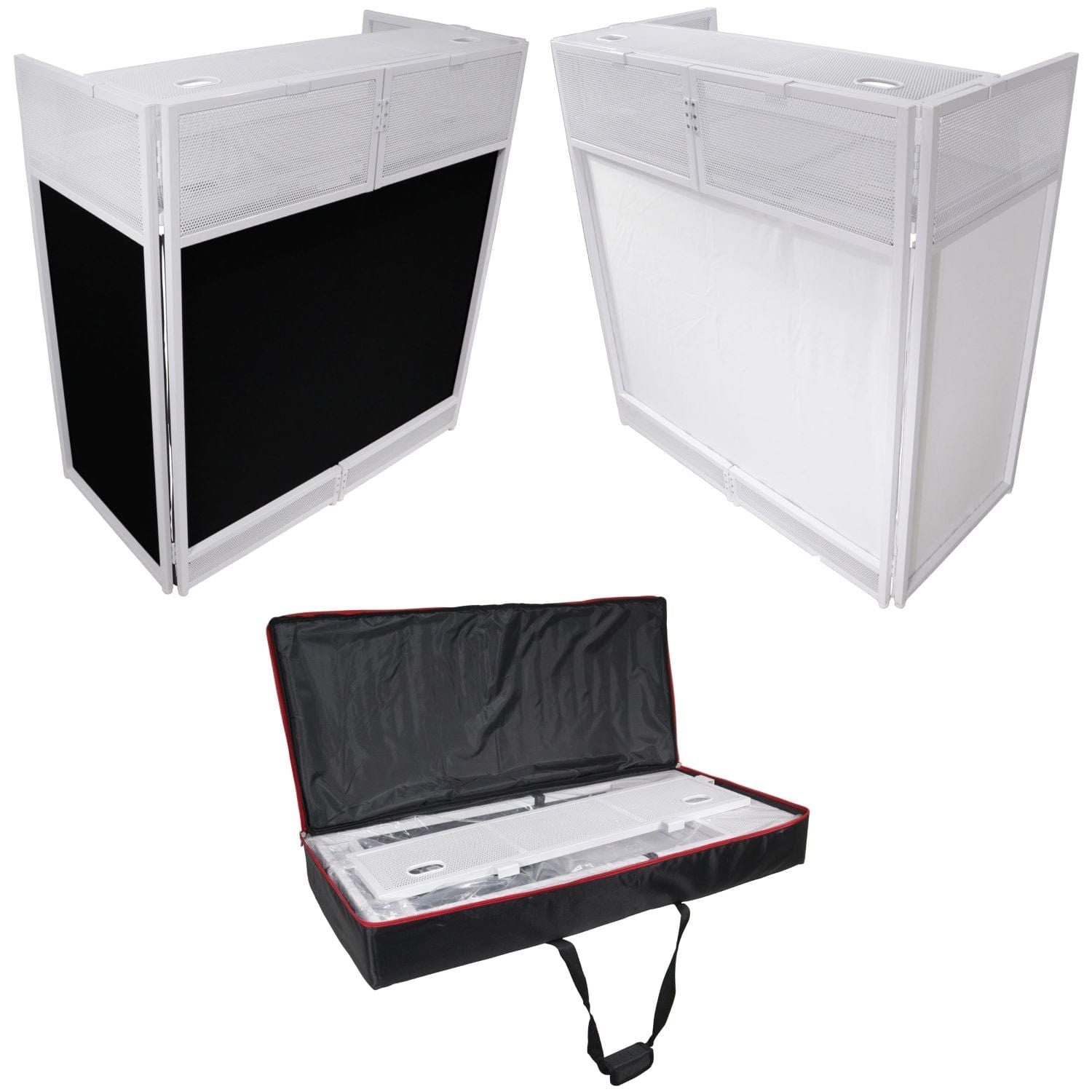 ProX Vista White Frame DJ Facade Table Station White & Black Scrim & Padded Carry Bag - PSSL ProSound and Stage Lighting