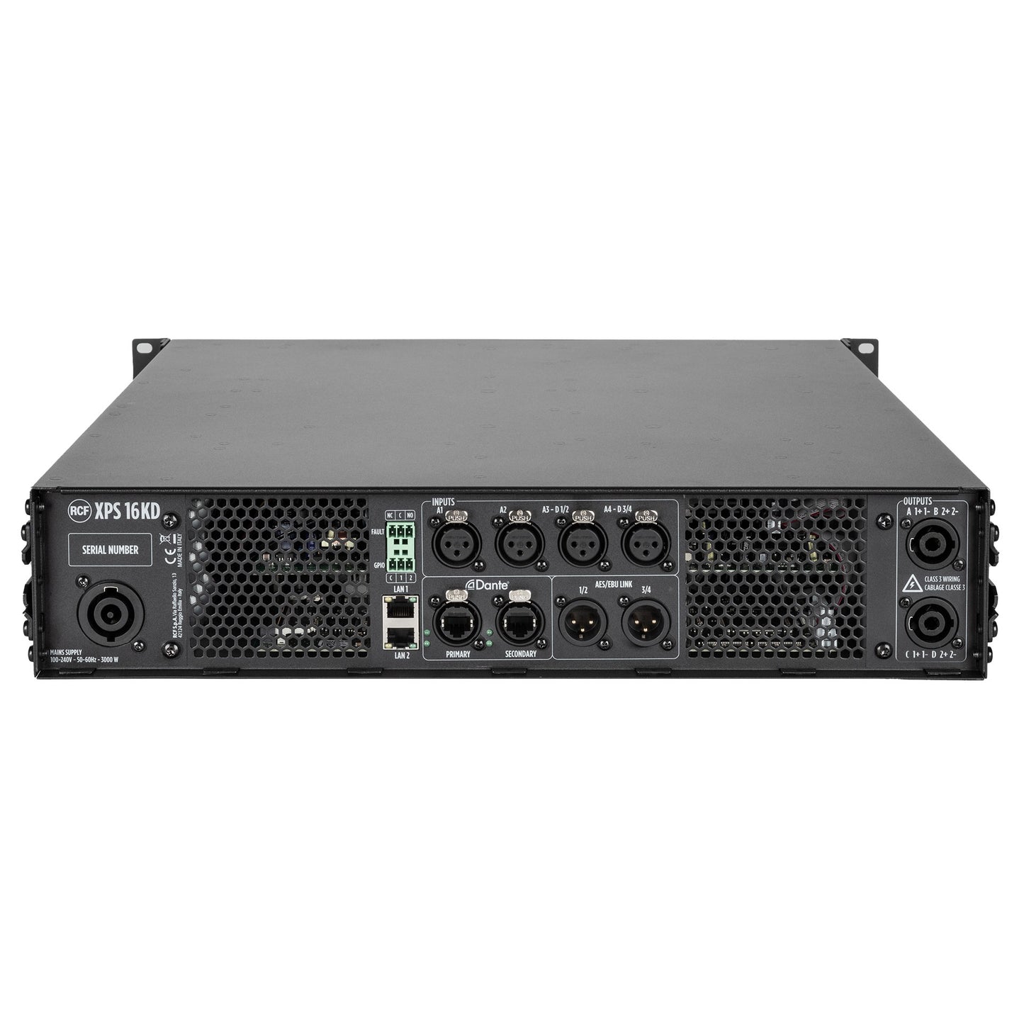 RCF XPS 16KD Class D Power Amplifier with DSP, RDNet Management, Dante-Equipped (4 X 4,000 W @ 2.7 ?)