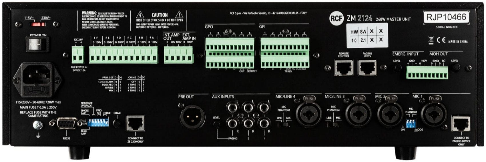 RCF ZM 2124 6-Zone 240 Watt Digital Mixer / Amplifier Master Unit - PSSL ProSound and Stage Lighting