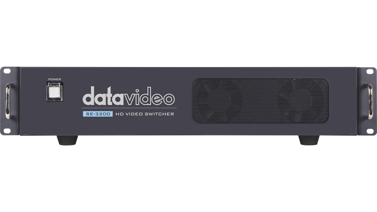 Datavideo SE-3200MU 12- channel 2U 1080p switcher. Inputs: 8 SDI, 4 HDMI Outputs: 6 assignable SDI, 3 assignable HDMI