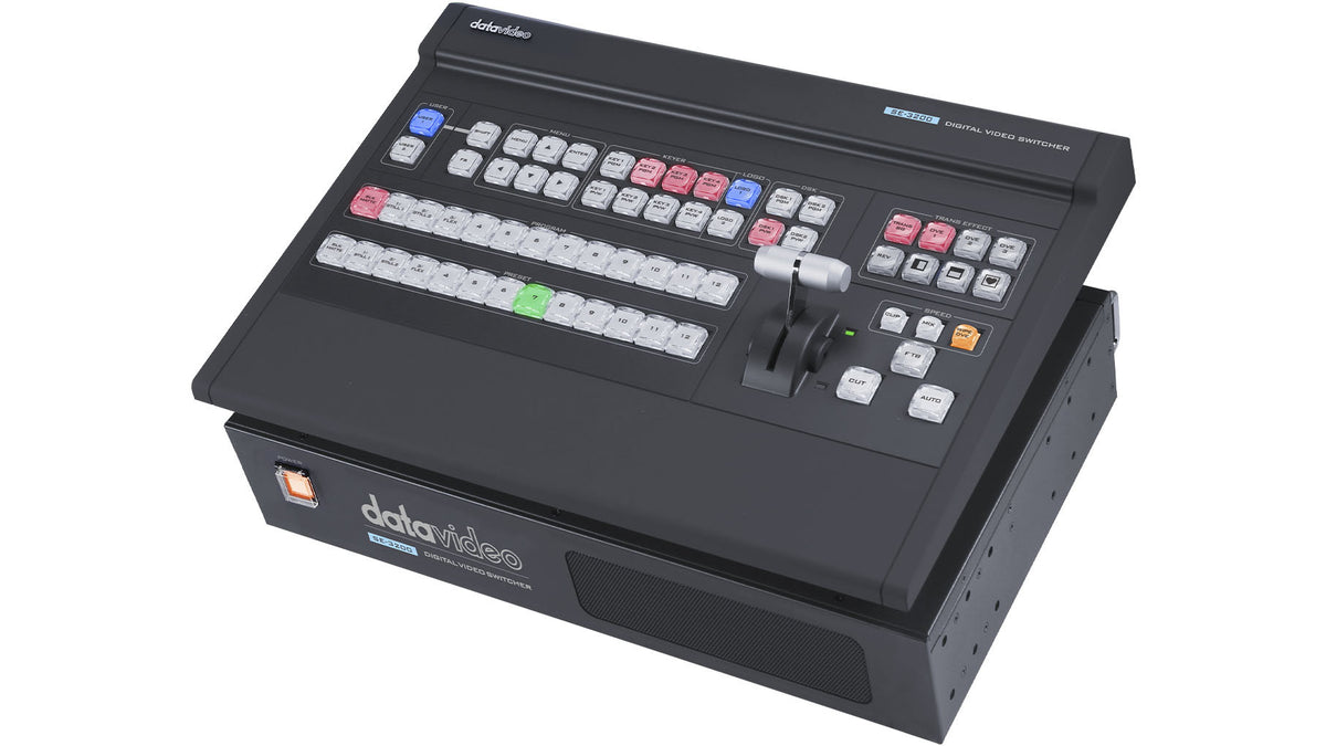 Datavideo SE-3200MU 12- channel 2U 1080p switcher. Inputs: 8 SDI, 4 HDMI Outputs: 6 assignable SDI, 3 assignable HDMI