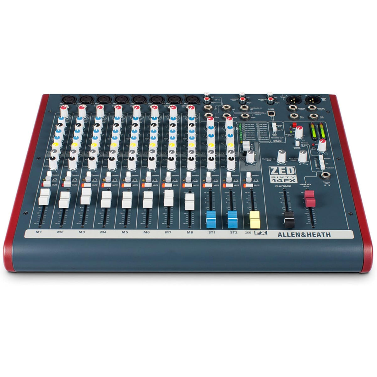 Allen & Heath AH-ZED60-14FX 8 Mono Mic/Line + 2 Active DI + 3 stereo line inputs, swept mid EQ, 60mm faders, 24 bit effects with 16 presets