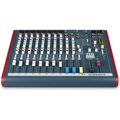 Allen & Heath AH-ZED60-14FX 8 Mono Mic/Line + 2 Active DI + 3 stereo line inputs, swept mid EQ, 60mm faders, 24 bit effects with 16 presets