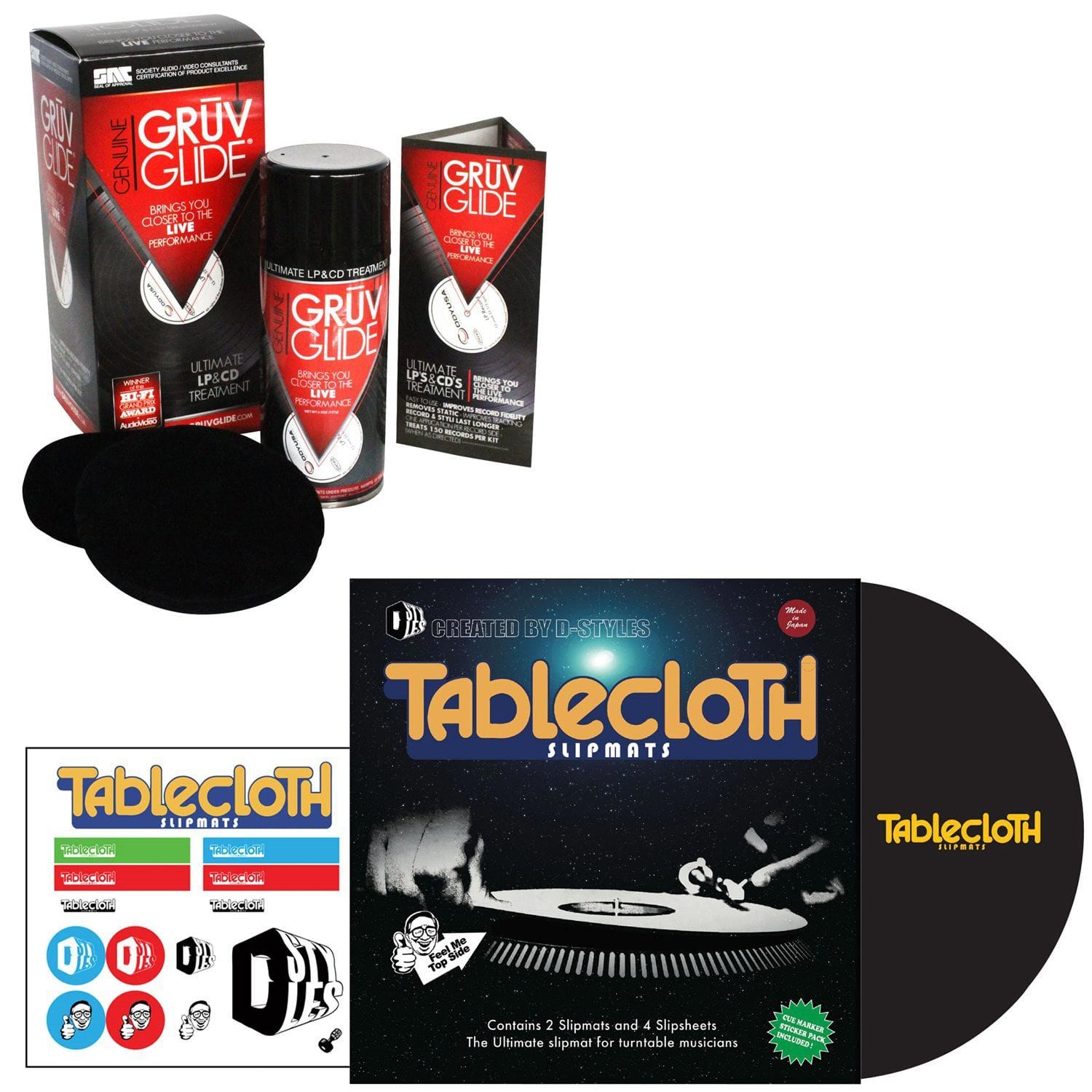 Pro Dj Gruv Glide And Tablecloth V3 Slipmat Pack - ProSound and Stage Lighting