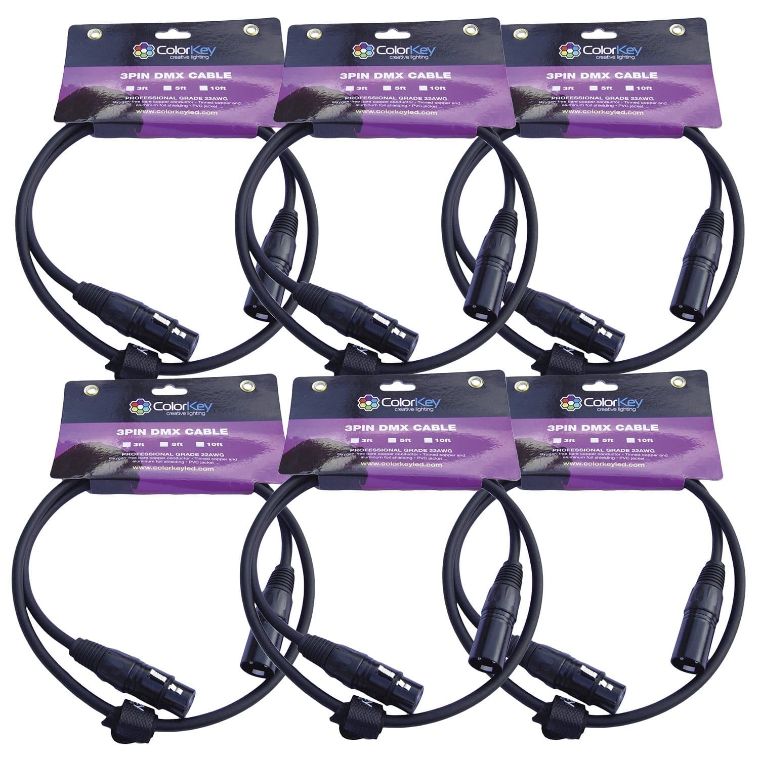 ColorKey 3 Pin 5 Ft DMX Lighting Cable 6 Pack - Solotech