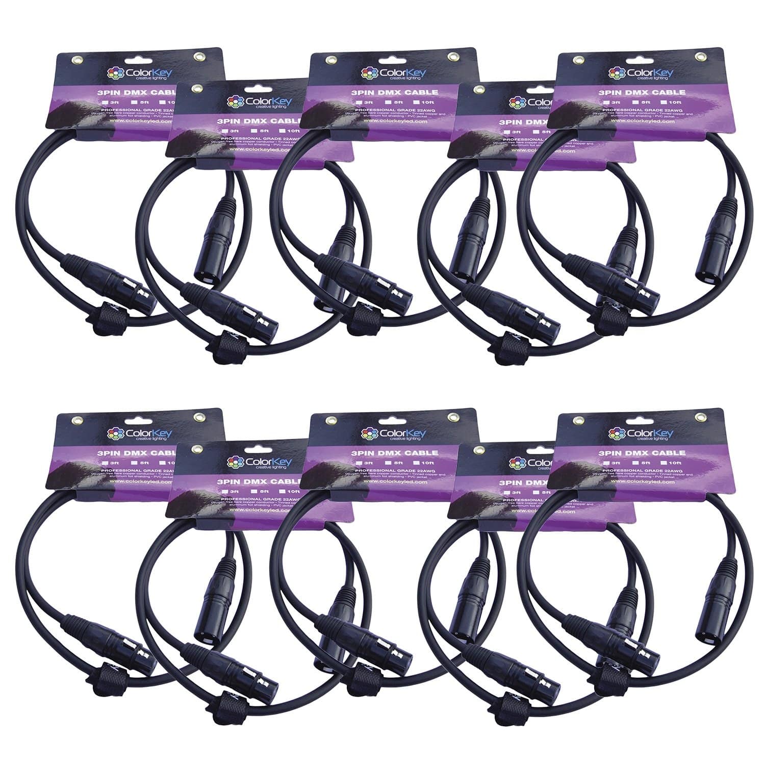 ColorKey 3 Pin 5 Ft DMX Lighting Cable 10 Pack - Solotech