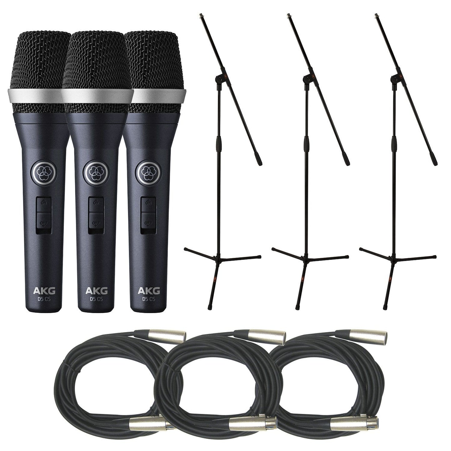 AKG D5CS Vocal Mic 3-Pack with Stands & Cables - Solotech