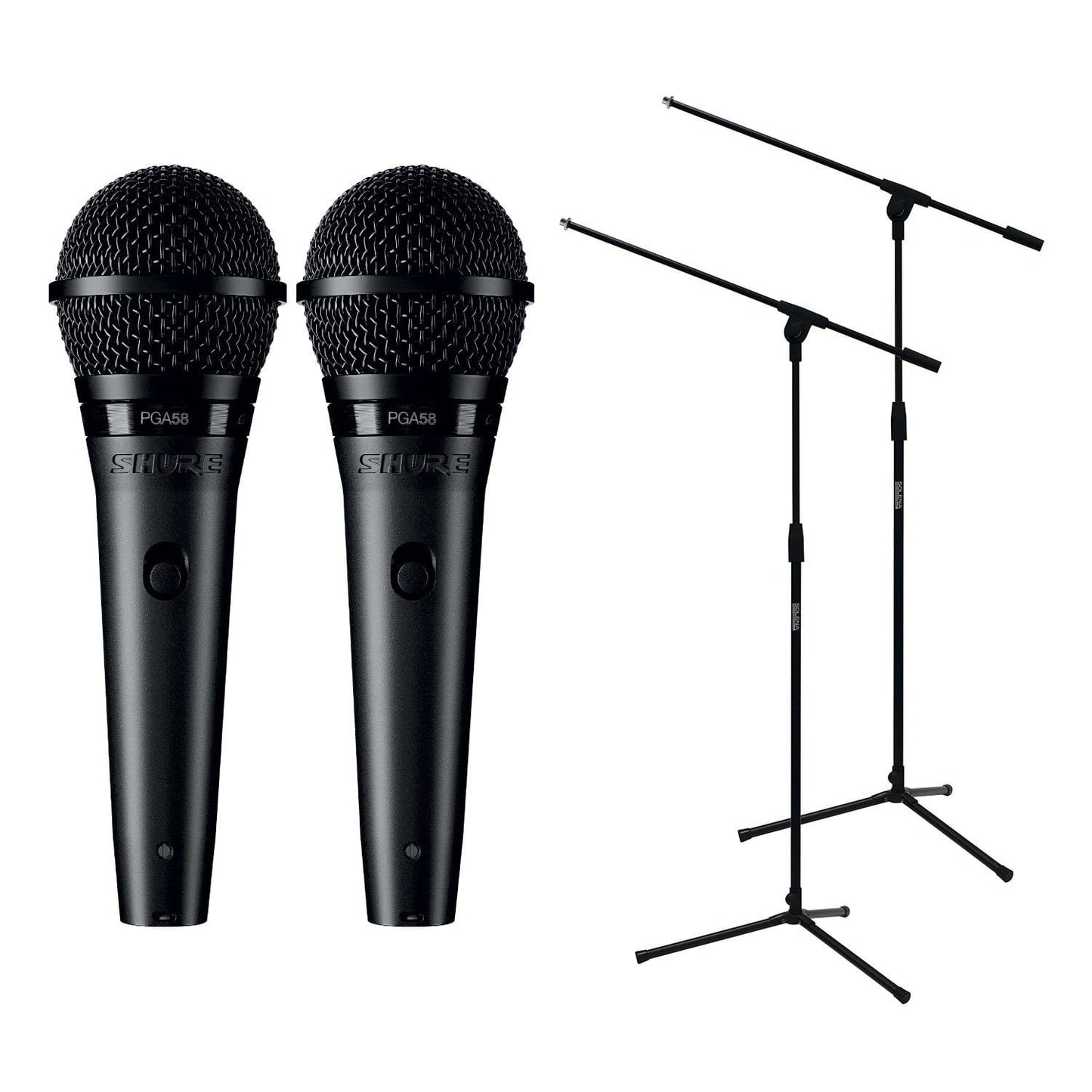 Shure PGA58-XLR Dynamic Vocal Mic Pair with Stands - Solotech