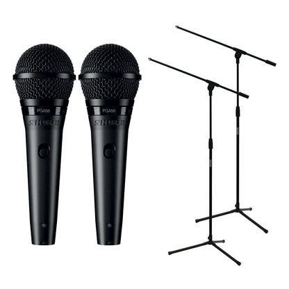 Shure PGA58-XLR Dynamic Vocal Mic Pair with Stands - Solotech