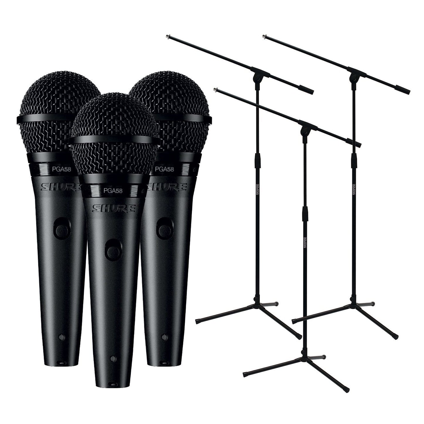 Shure PGA58-XLR Dynamic Vocal Mic 3-Pack with Stands - Solotech