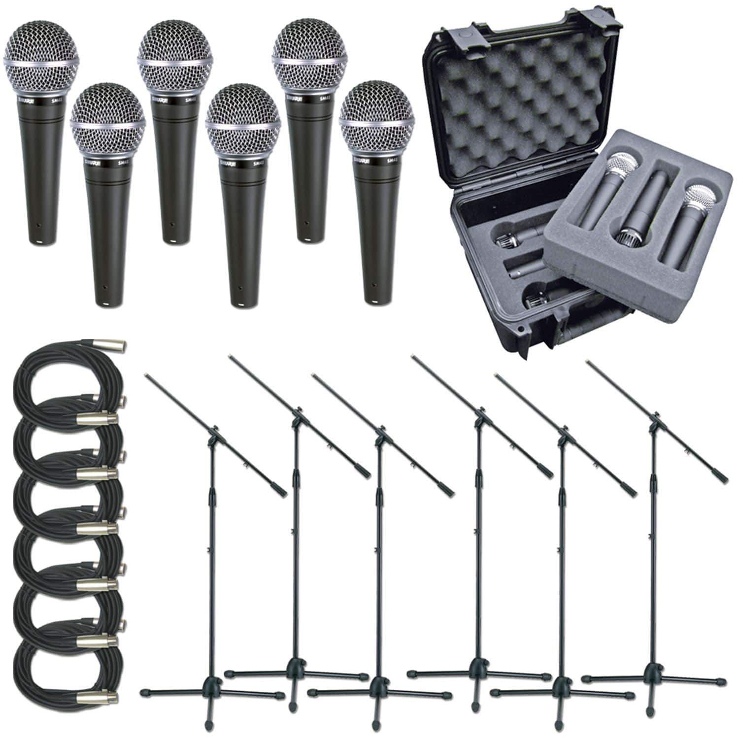 Shure 6 X SM48S Mic Pack with Stands Cables Case - Solotech