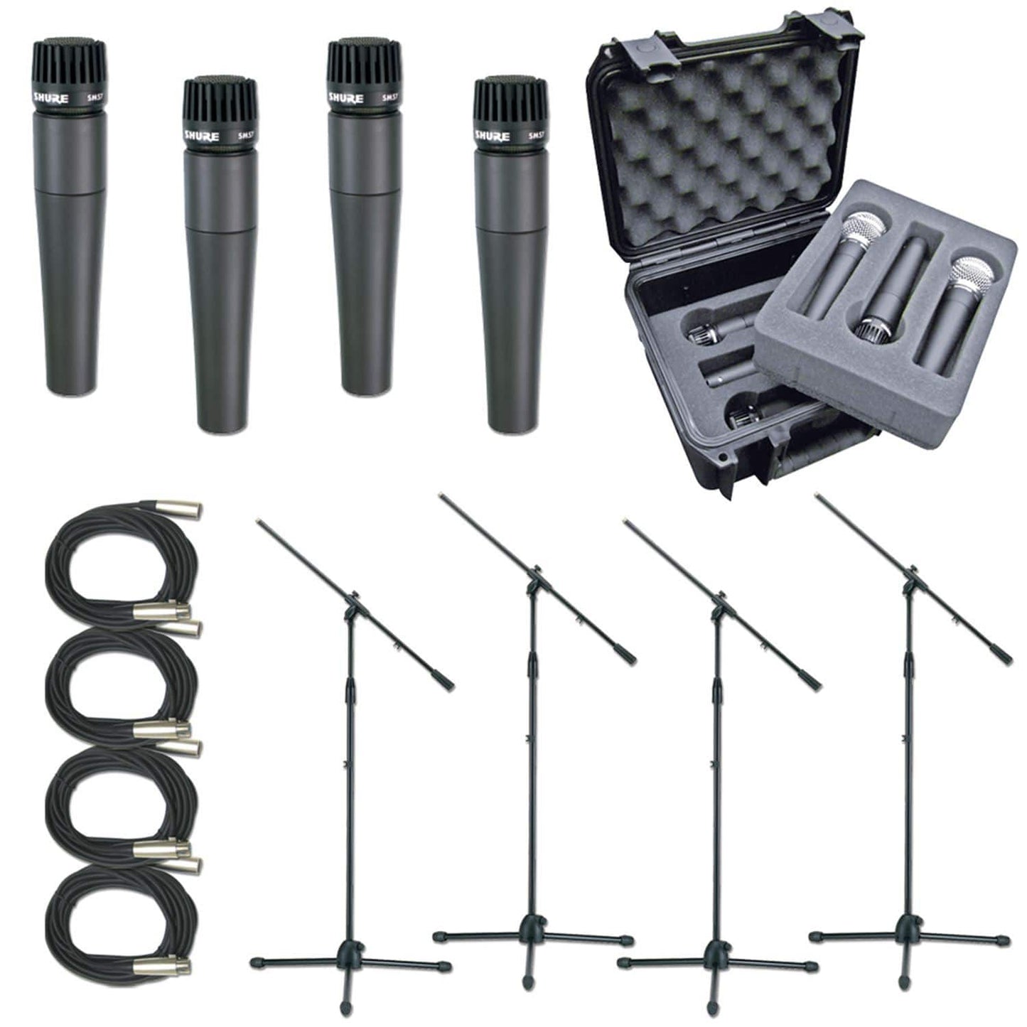 Shure 4 x SM57 Mic Pack with Stands Cables Case - Solotech