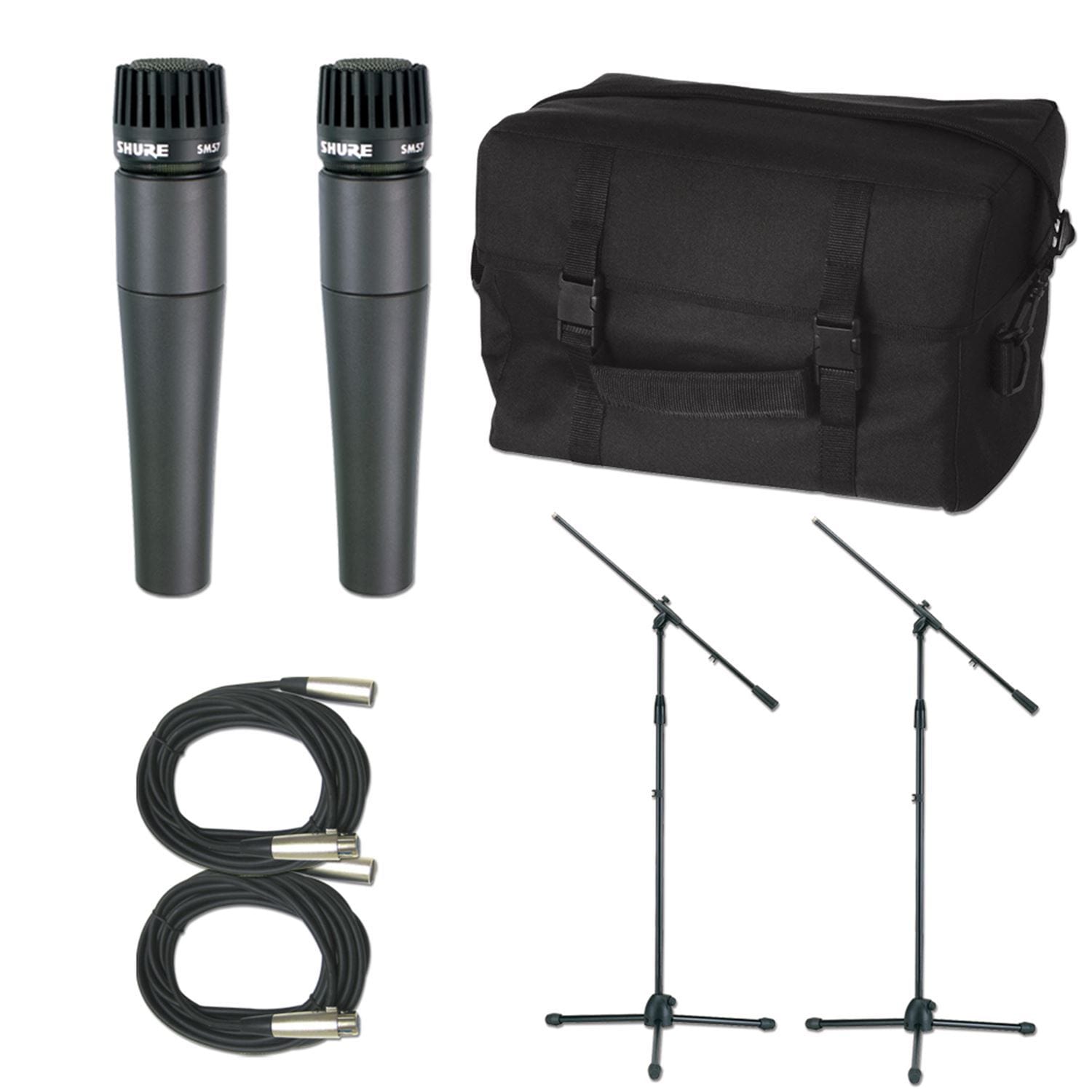 Shure 2 x SM57 Mic Pack with Stands Cables And Bag - Solotech