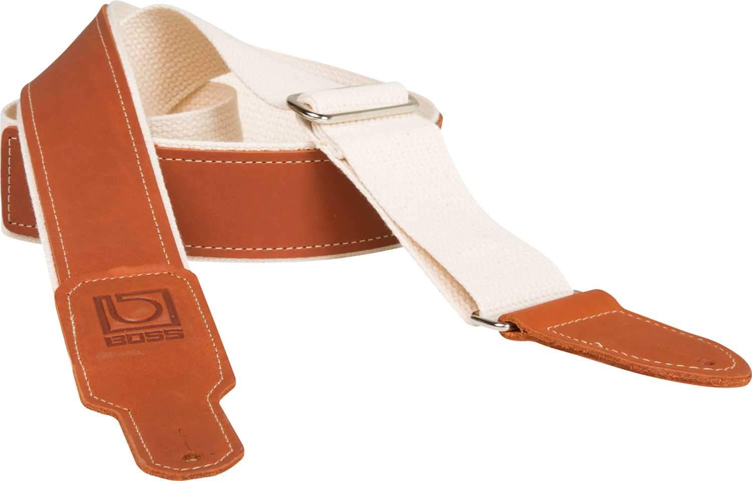 Boss BSH-20-NAT 2-Inch Brown Leather Guitar Strap - Solotech