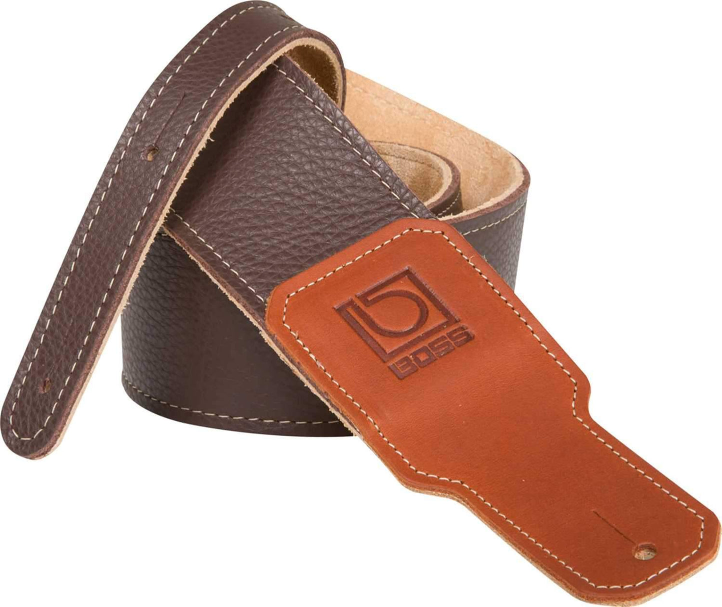 Boss BSL-30-BRN 3 inch Brown Leather Guitar Strap - Solotech