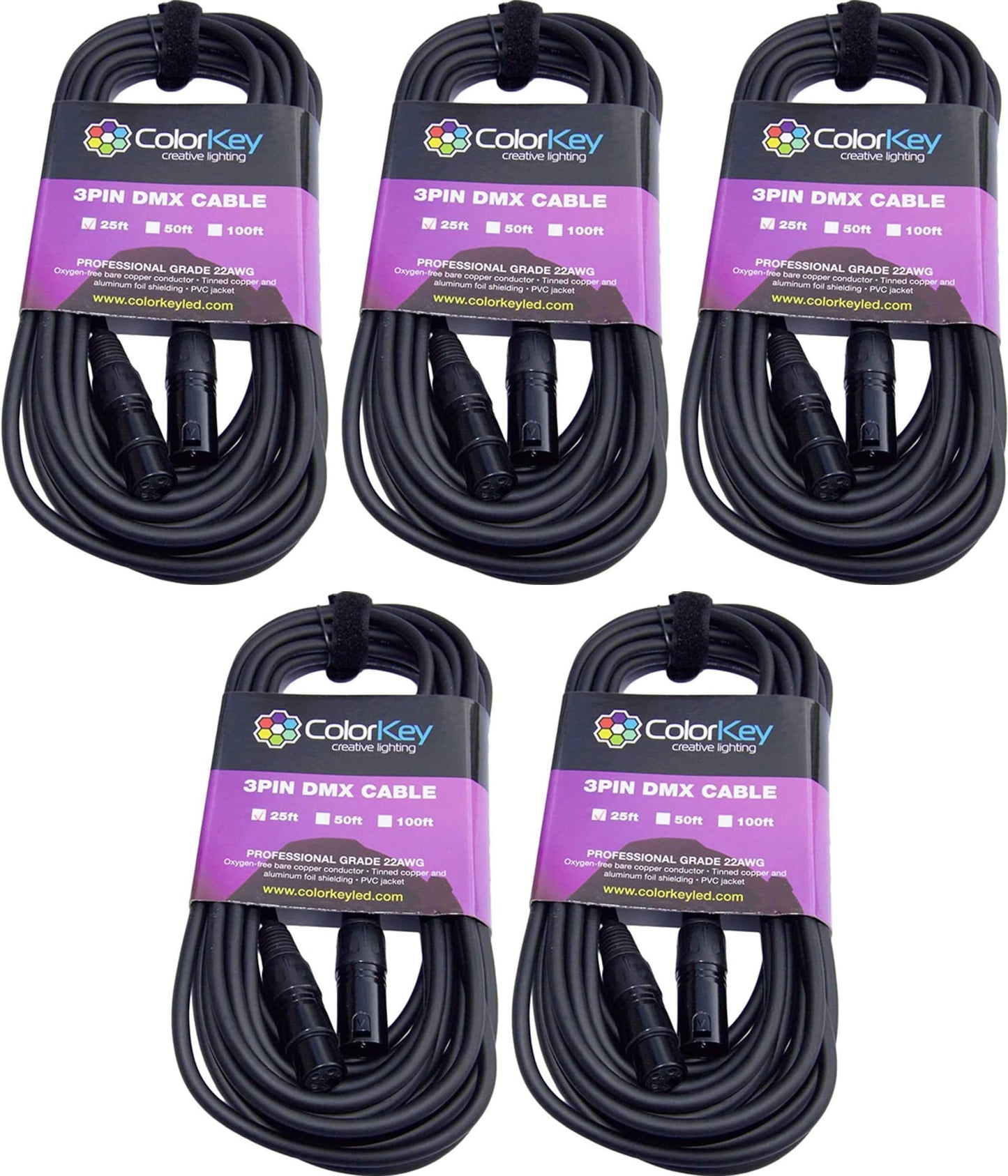 ColorKey CKC-25DMX 25 Ft 3-Pin DMX Light Cable 5-Pack - Solotech