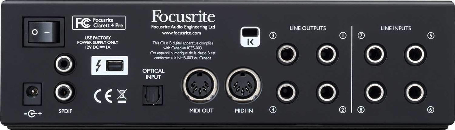 Focusrite Clarett 4Pre Thunderbolt Audio Interface - Solotech