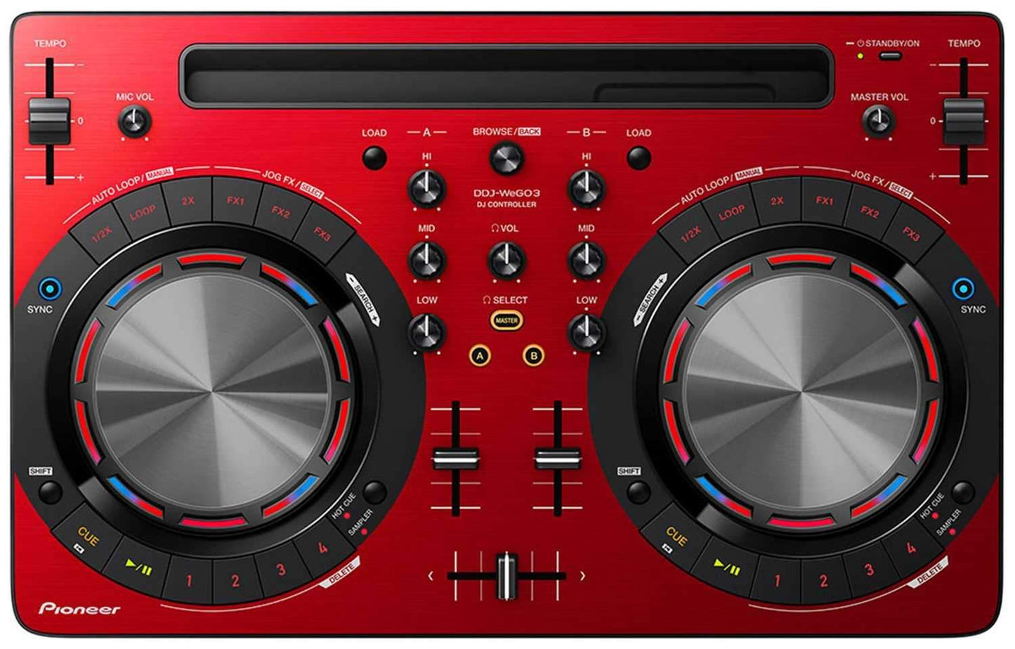 Pioneer DDJ-WeGO3 Compact 2 Deck RED DJ Controller - ProSound and Stage Lighting