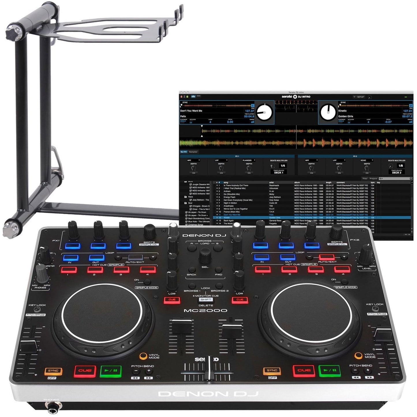 Denon MC2000 Serato DJ Controller & Laptop Stand - ProSound and Stage Lighting