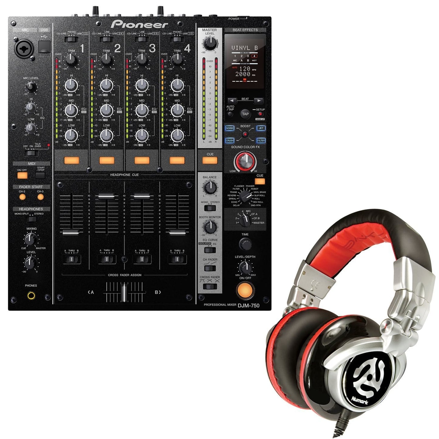 Pioneer DJM750 4ch DJ Mixer & Numark Headphones - ProSound and Stage Lighting