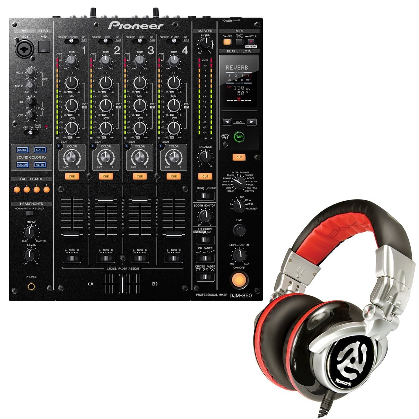 Pioneer DJM850 4ch DJ Mixer & Numark Headphones - ProSound and Stage Lighting