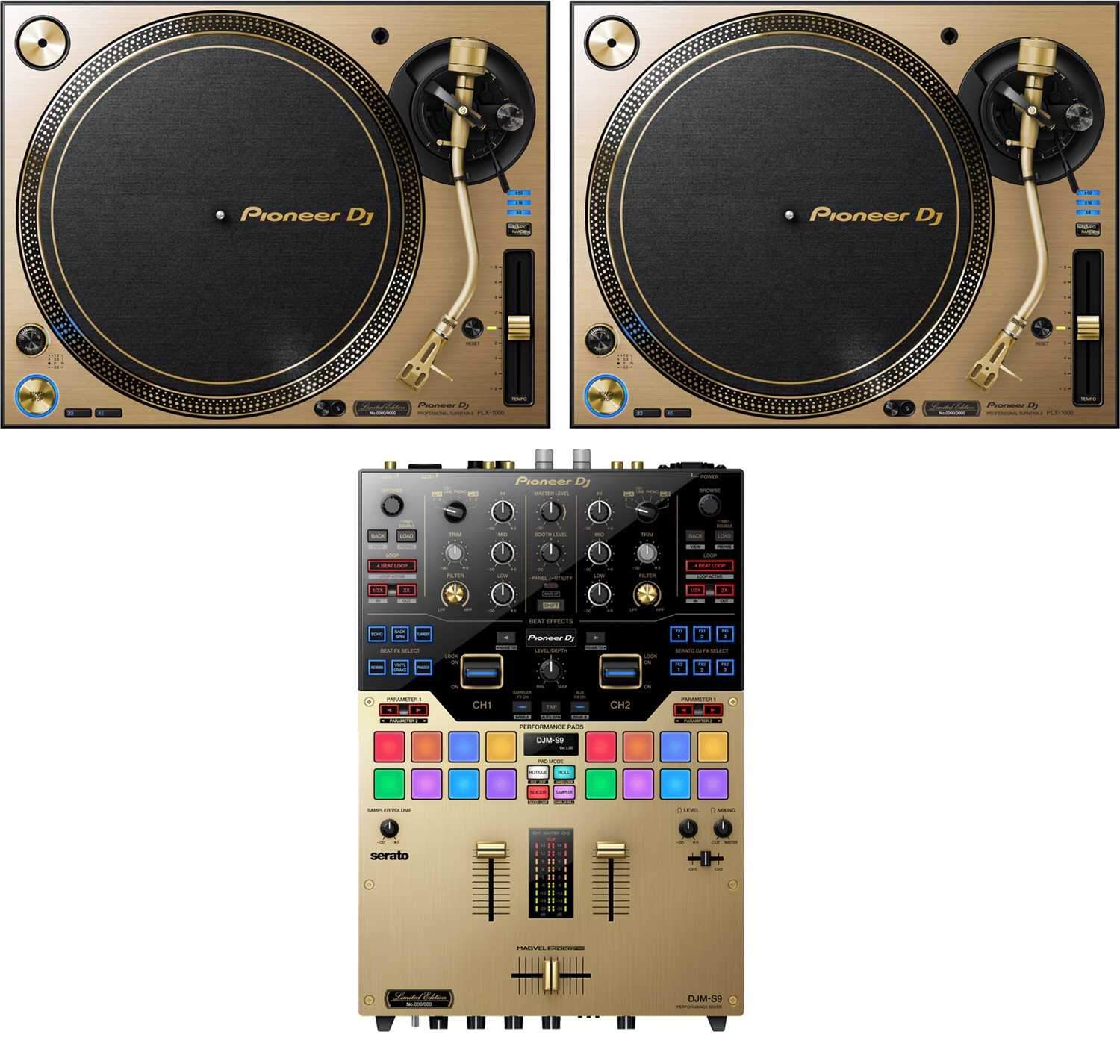 Pioneer Limited DJM-S9 & PLX1000 Gold DJ System - ProSound and Stage Lighting