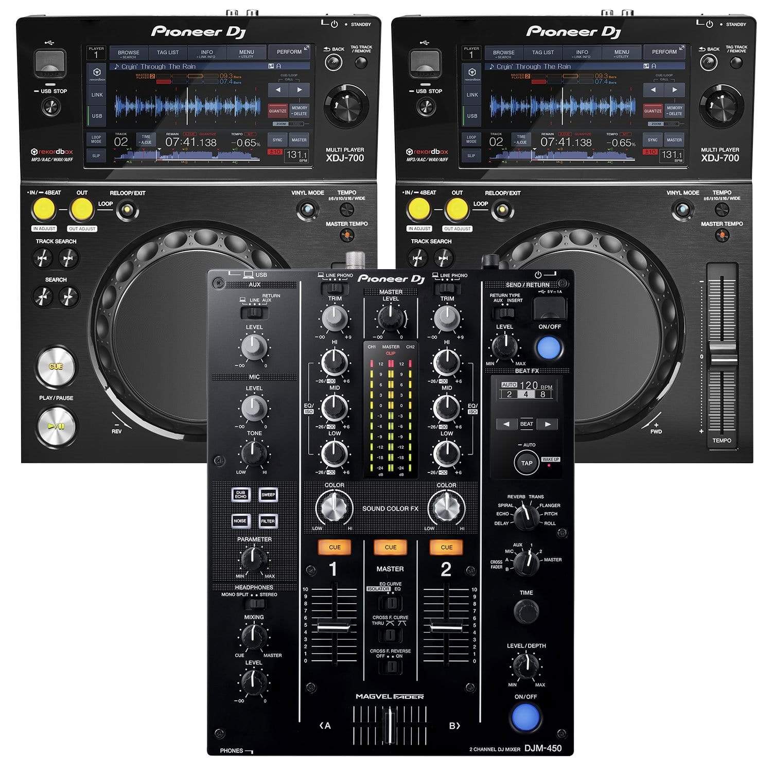 Pioneer DJM-450 2-Channel DJ Mixer & (2) XDJ-700 Multi Players - ProSound and Stage Lighting