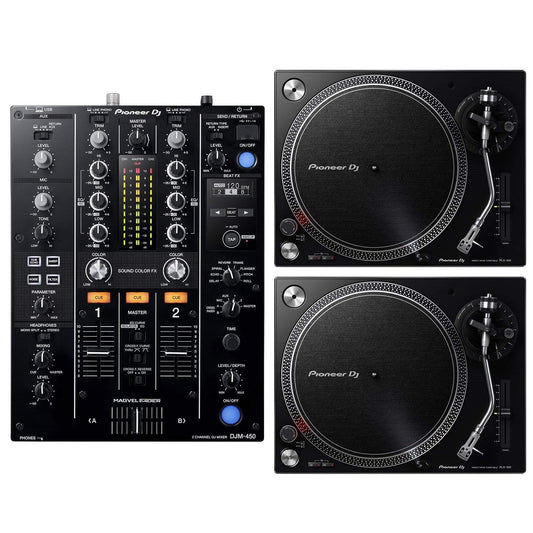 Pioneer DJM-450 2-Channel DJ Mixer & (2) PLX-500-K DJ Turntables - ProSound and Stage Lighting