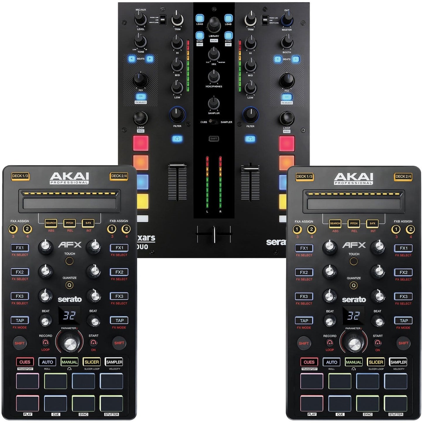 Mixars DUO Serato Mixer with Pair of Akai AFX Controllers - ProSound and Stage Lighting