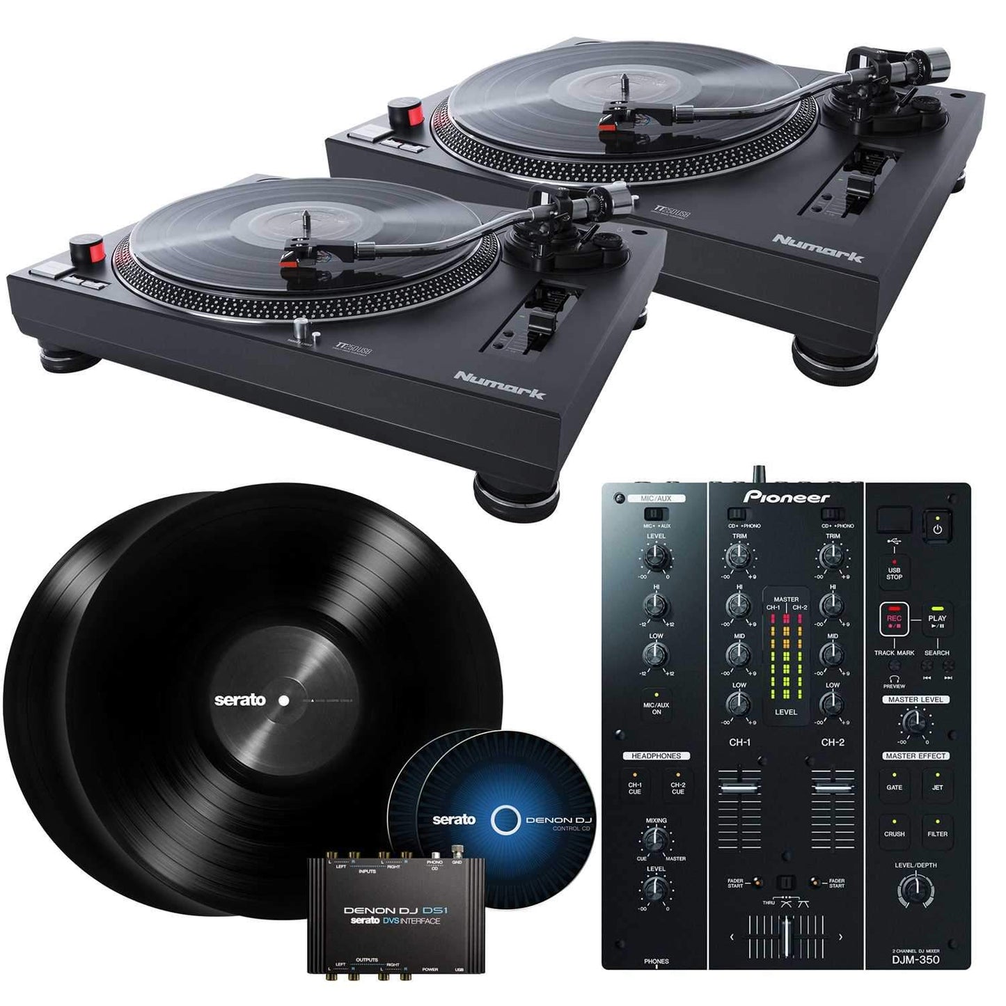 Complete Serato DJ System with Pioneer DJM-350 & Numark TT250USB (2) - ProSound and Stage Lighting