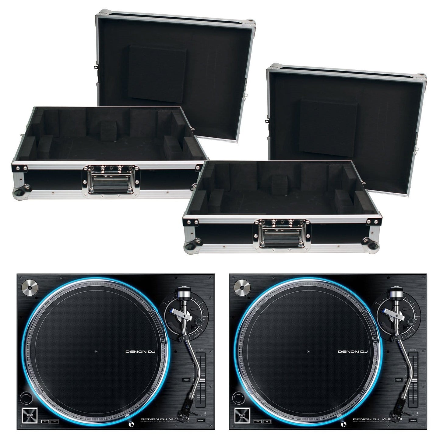 Denon DJ VL12 Prime Direct Drive Turntables (2) with Cases - ProSound and Stage Lighting