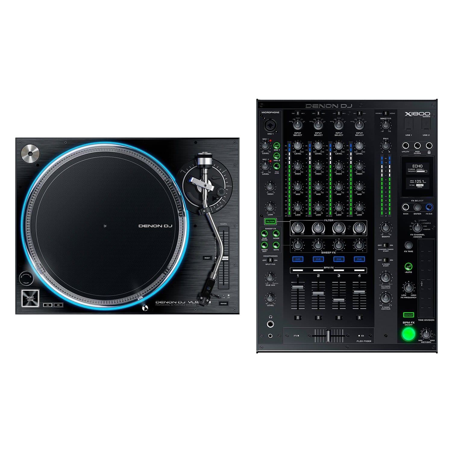 Denon DJ VL12 Prime Turntable with X1800 Prime Mixer - ProSound and Stage Lighting