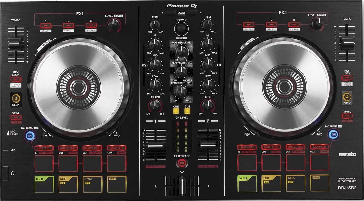 Pioneer DDJ-SB2 DJ Controller with HDJ-500 Headphones and Laptop Stand - ProSound and Stage Lighting