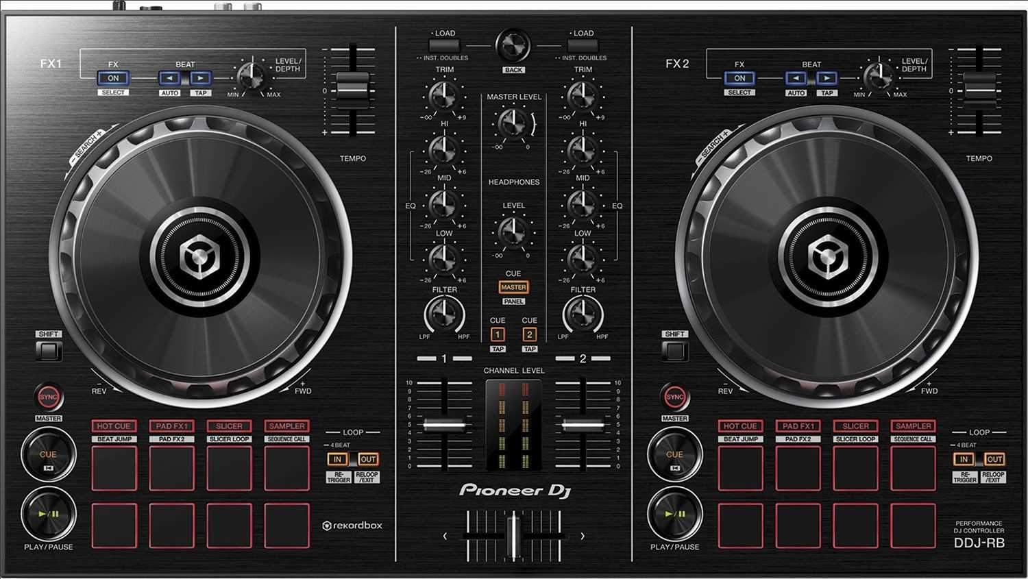 Pioneer DDJ-RB DJ Controller with HDJ-500 Headphones and Laptop Stand - ProSound and Stage Lighting