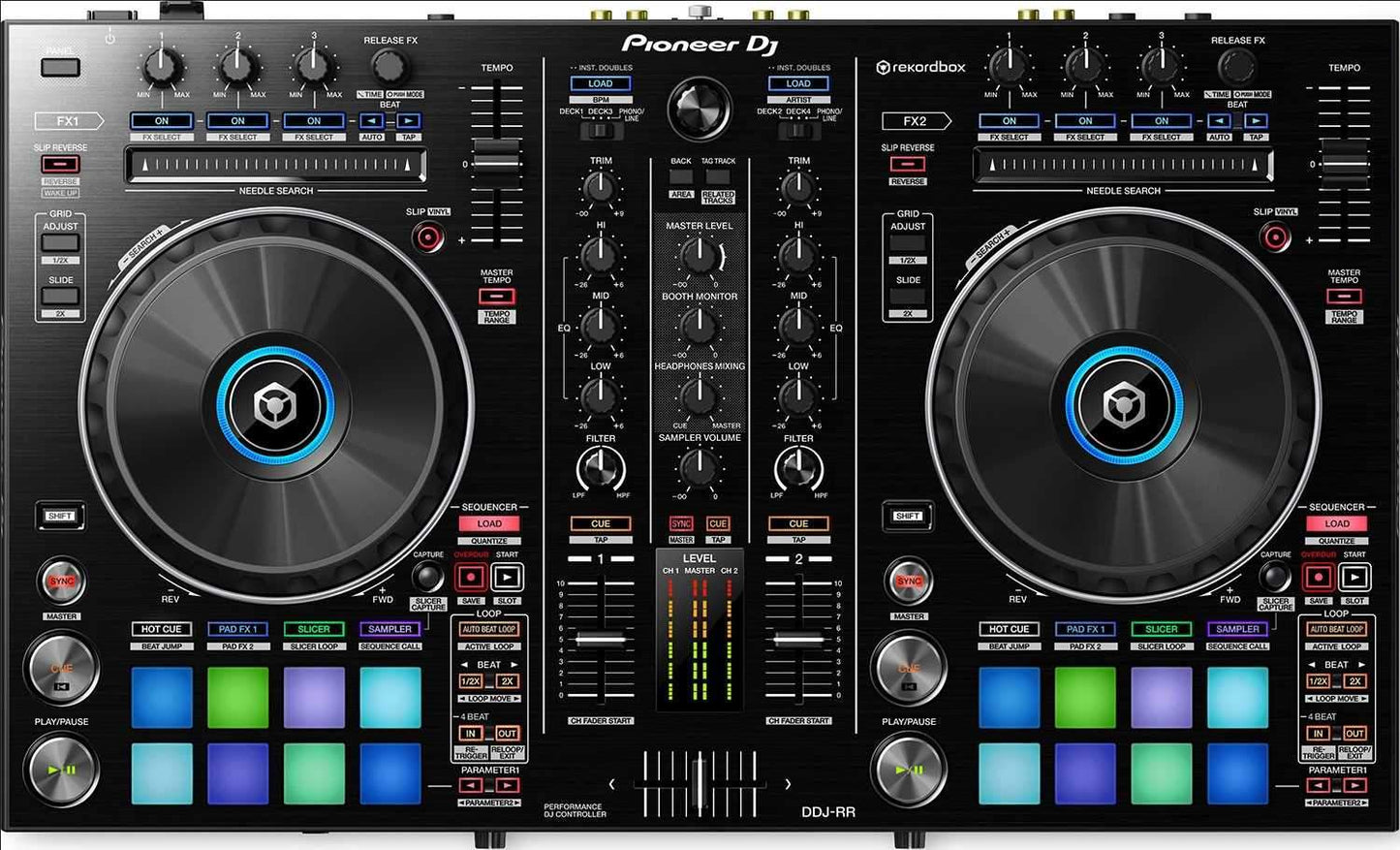 Pioneer DDJ-RR DJ Controller with HDJ-1500 Headphones & Laptop Stand - ProSound and Stage Lighting