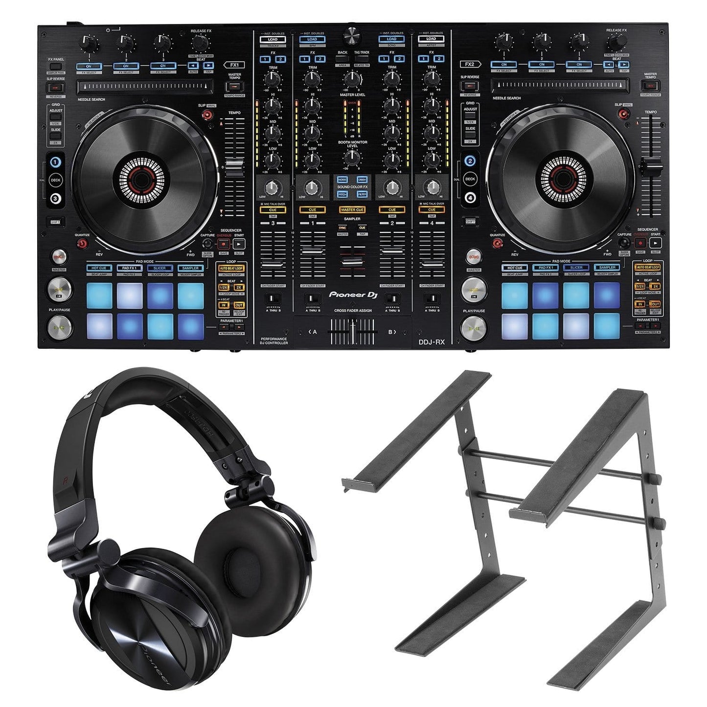 Pioneer DDJ-RX DJ Controller with HDJ-1500 Headphones & Laptop Stand - ProSound and Stage Lighting