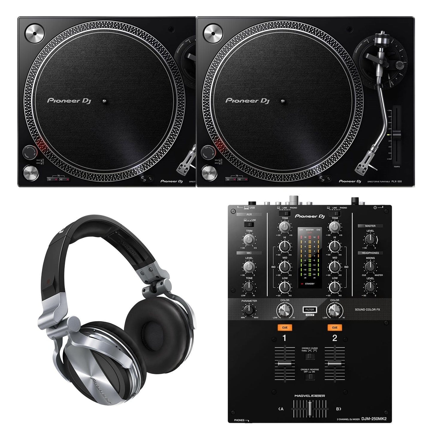 Pioneer DJM-250MK2 with PLX-500-K (x2) & HDJ-1500-S - ProSound and Stage Lighting