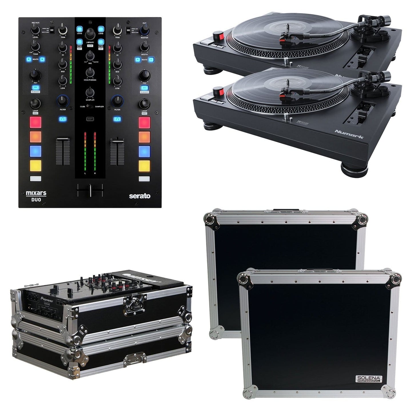 Mixars DUO MKII Mixer & Numark TT250USB Turntable pair with Cases - ProSound and Stage Lighting