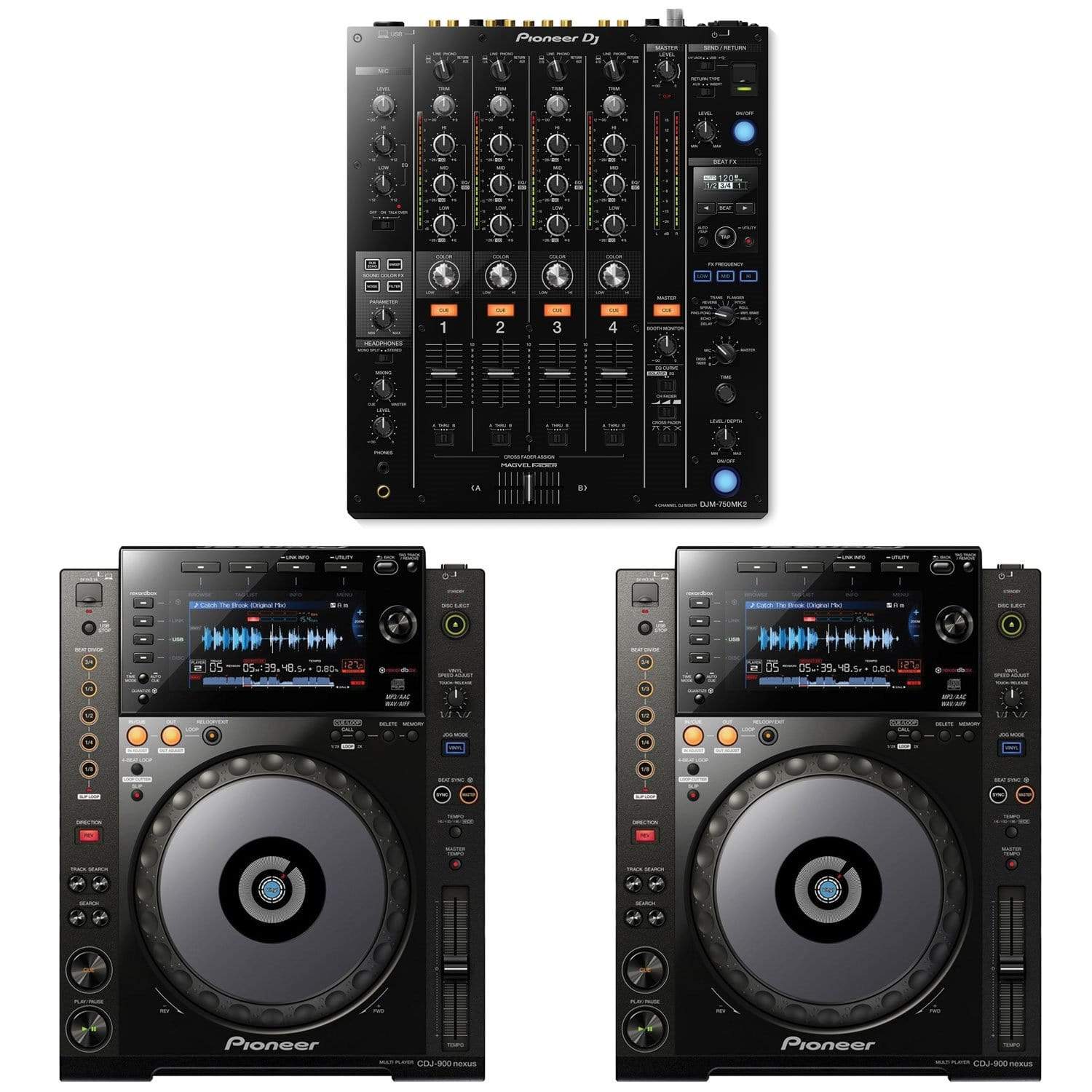 Pioneer DJM-750MK2 DJ Mixer with CDJ-900NXS Nexus Tabletop Digital Multi Player - ProSound and Stage Lighting