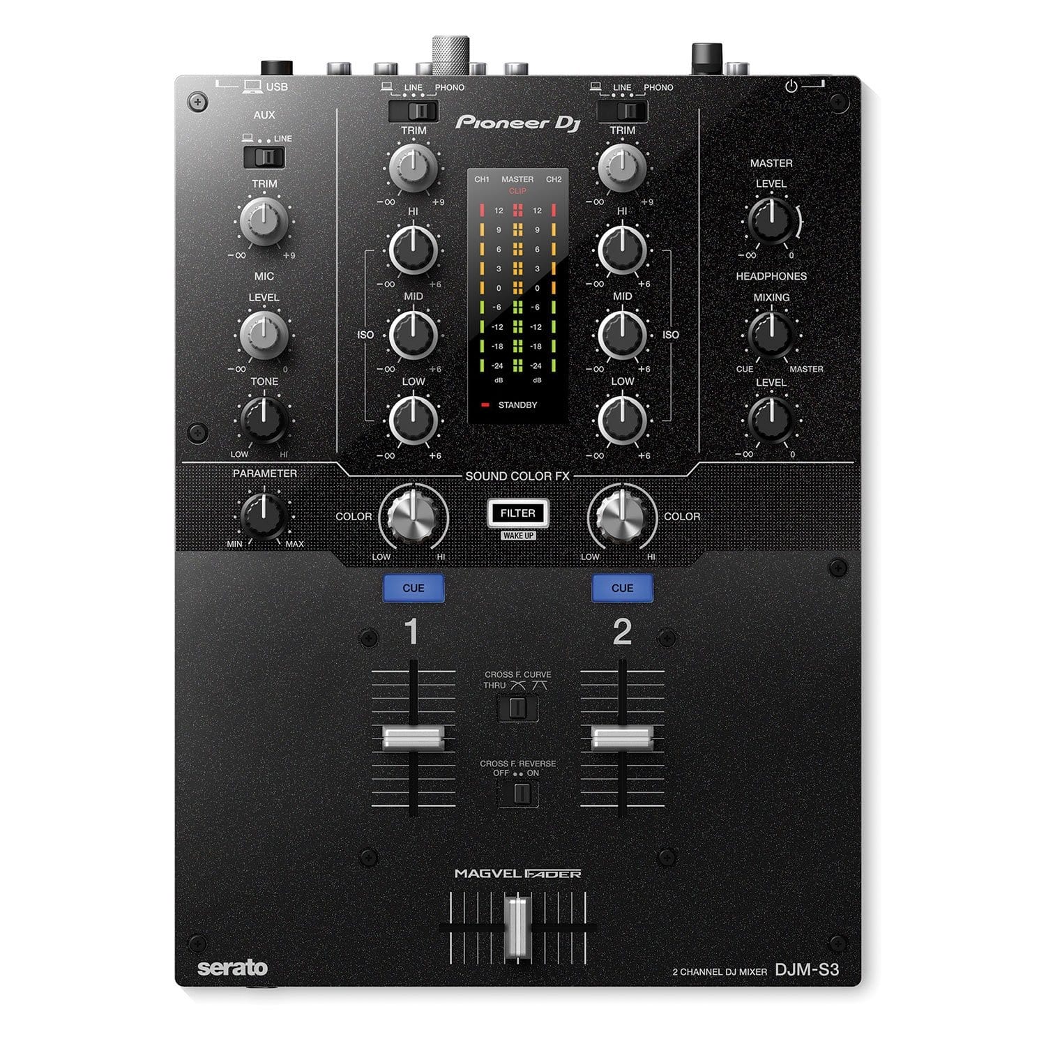 Pioneer DJM-S3 Mixer for Serato DJ & Numark TT250USB Turntables with Cases - ProSound and Stage Lighting