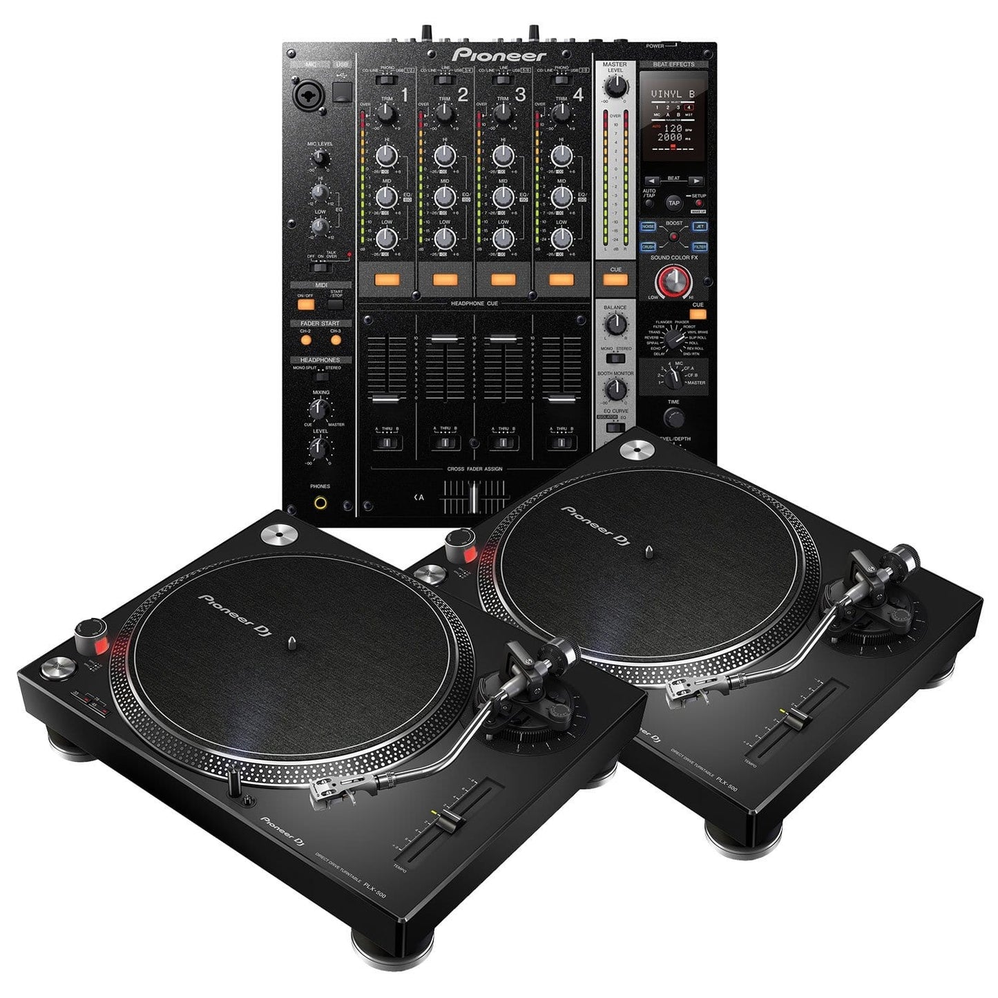 Pioneer DJM-750 DJ Mixer with PLX-500 Turntables (x2) - ProSound and Stage Lighting